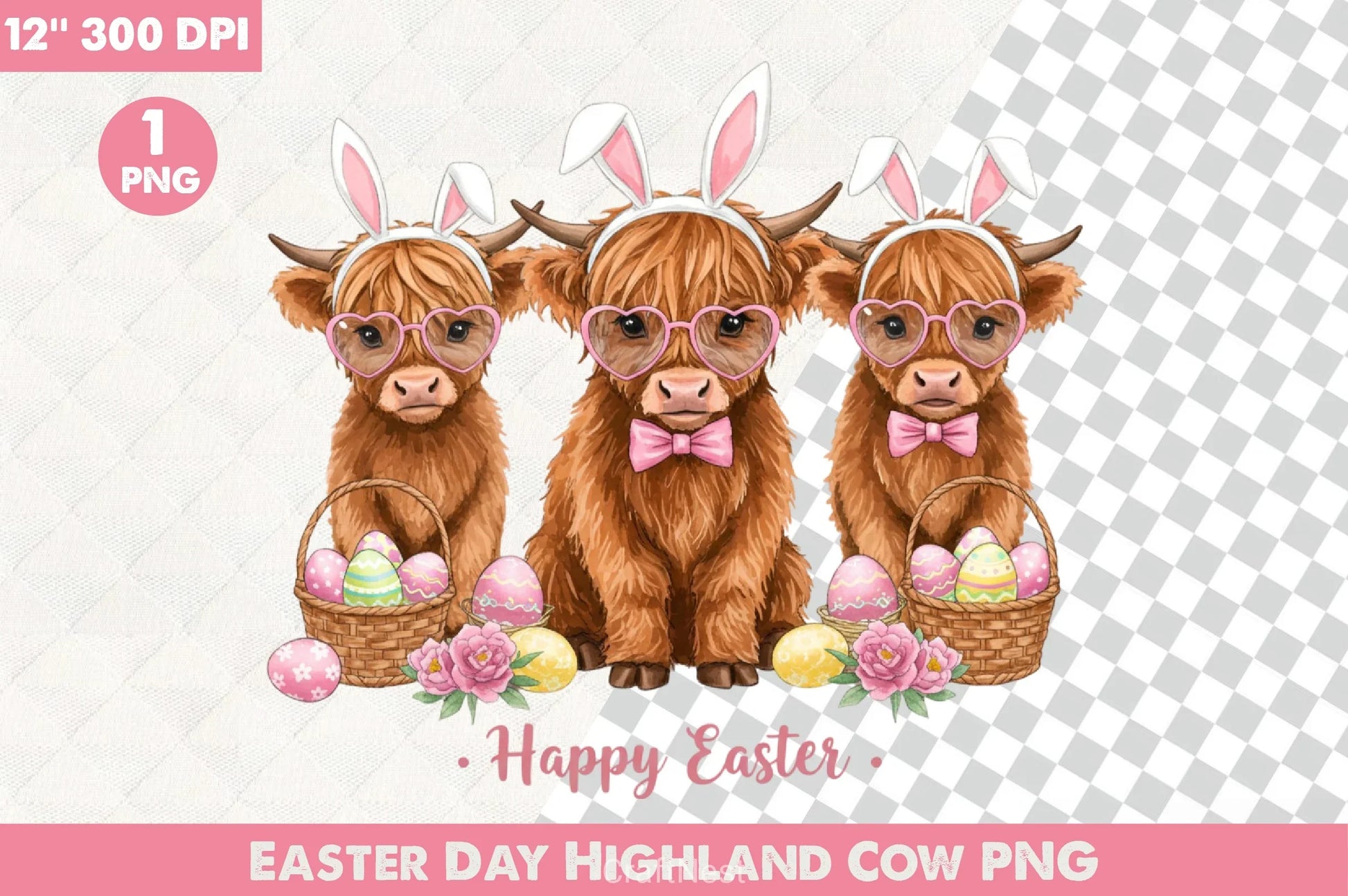 Easter Highland Cow Clipart Bundle 6 - CraftNest - Digital Crafting and Art