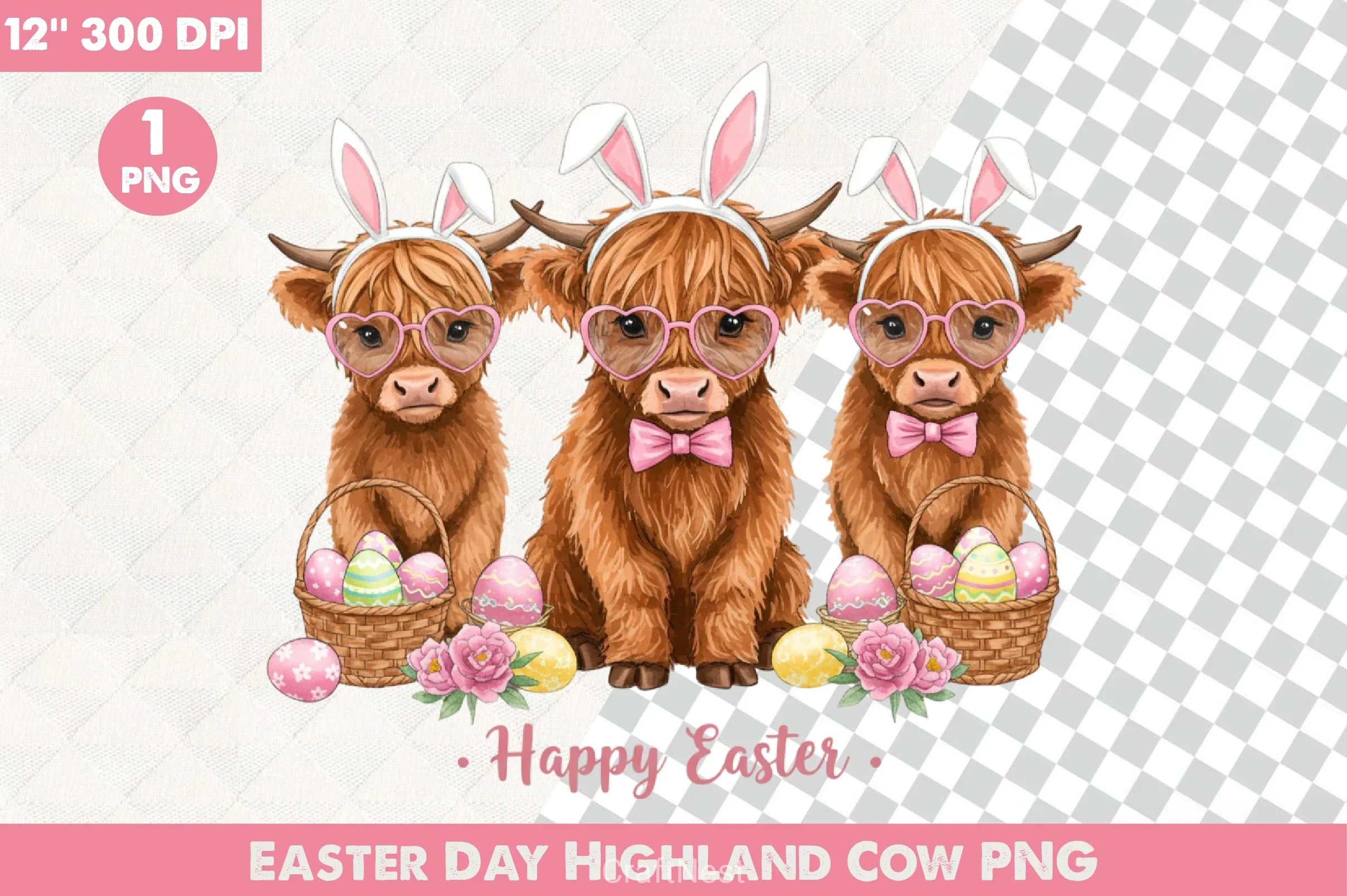 Easter Highland Cow Clipart Bundle 6 - CraftNest - Digital Crafting and Art