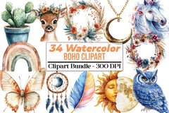 Watercolor Boho Clipart Bundle - CraftNest - Digital Crafting and Art