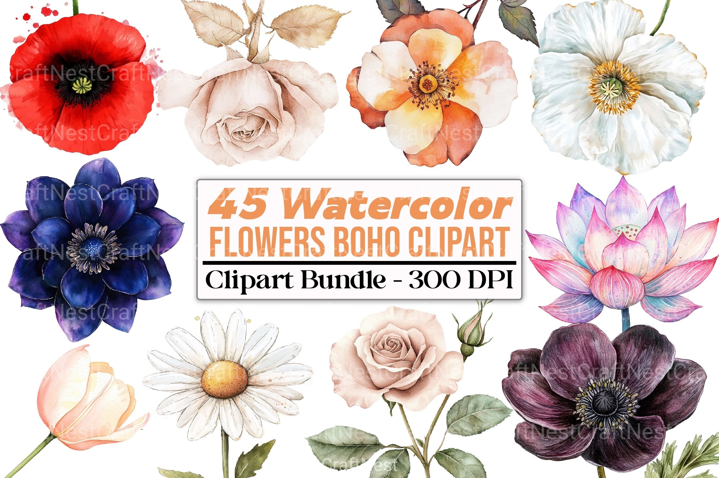 Boho Flowers Clipart Bundle 99 - CraftNest - Digital Crafting and Art