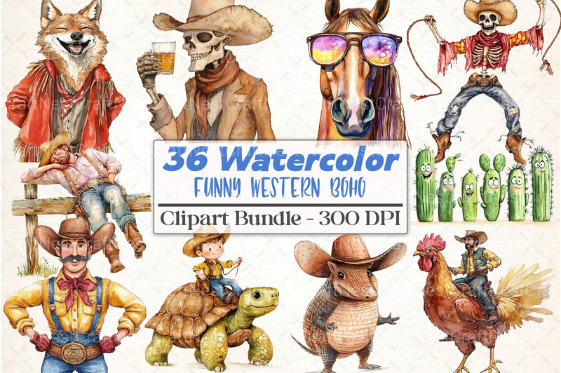 Funny Western Boho Clipart Bundle - CraftNest - Digital Crafting and Art