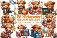 Highland Cow Back to School Clipart Bundle - CraftNest - Digital Crafting and Art