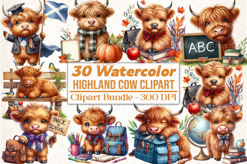 Highland Cow Back to School Clipart Bundle - CraftNest - Digital Crafting and Art