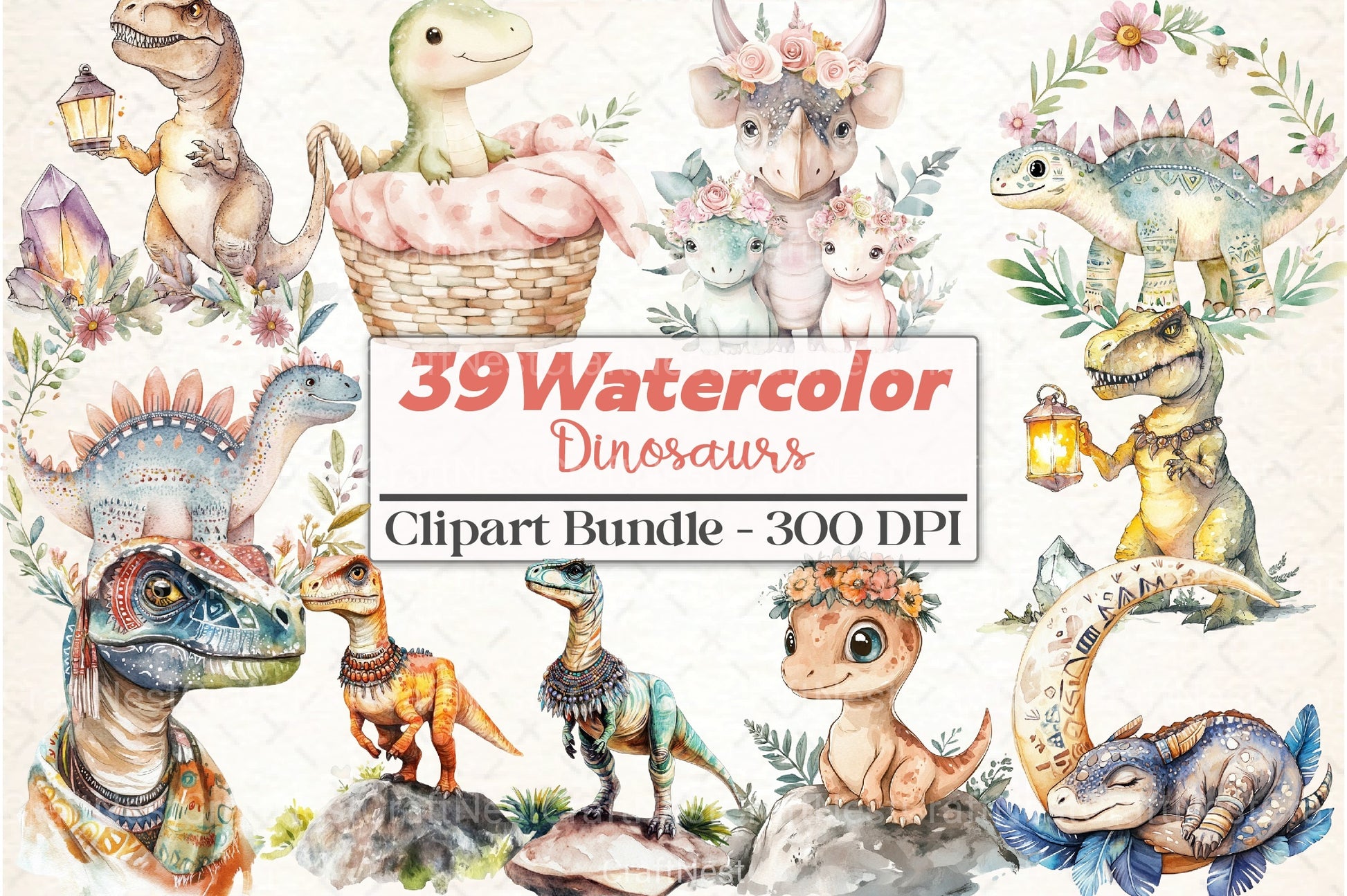 Dinosaurs Boho Clipart Bundle - CraftNest - Digital Crafting and Art