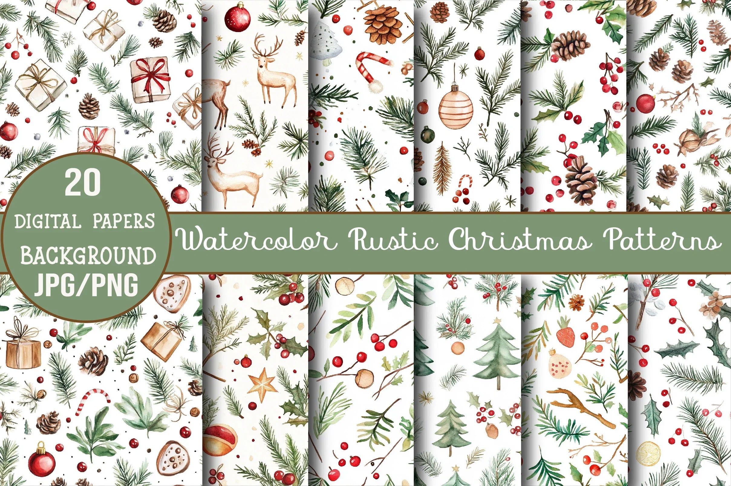 Rustic Christmas Patterns Clipart Bundle