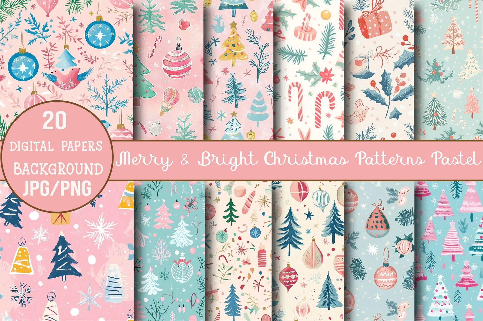 Merry & Bright Pastel Christmas Patterns Clipart Bundle - CraftNest - Digital Crafting and Art