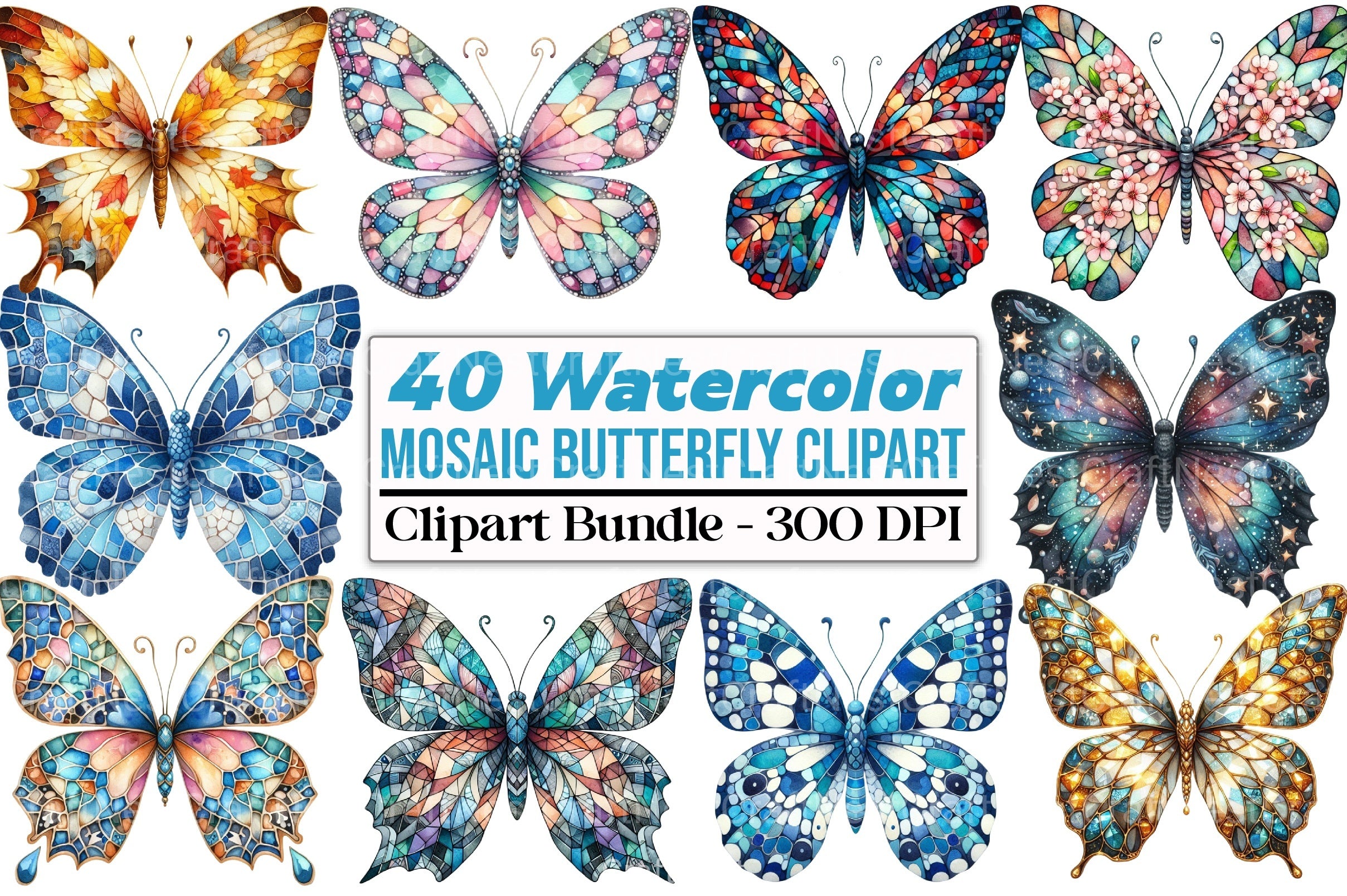 Mosaic Butterfly Clipart Bundle - CraftNest - Digital Crafting and Art
