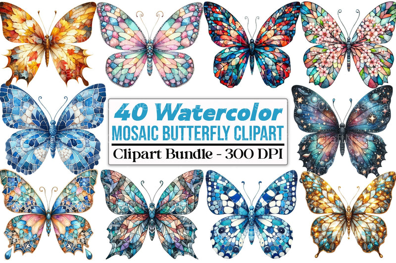 Mosaic Butterfly Clipart Bundle - CraftNest - Digital Crafting and Art