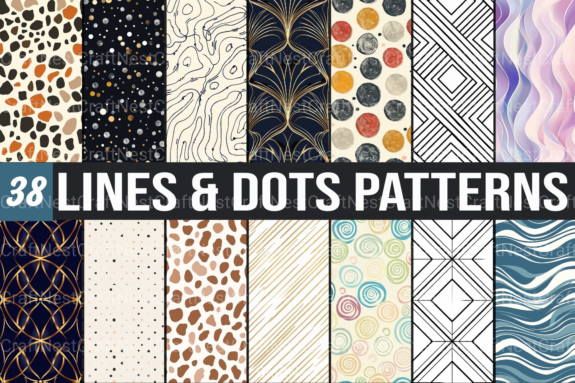 Lines & Dots Patterns Digital Paper - CraftNest - Digital Crafting and Art