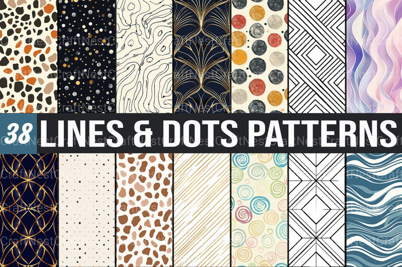 Lines & Dots Patterns Digital Paper - CraftNest - Digital Crafting and Art