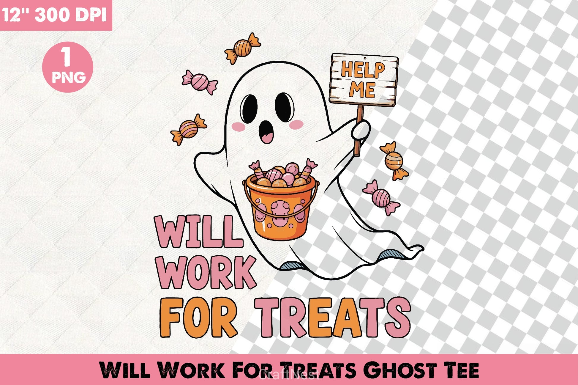 Will Work For Treats Ghost Tee Bundle - CraftNest - Digital Crafting and Art
