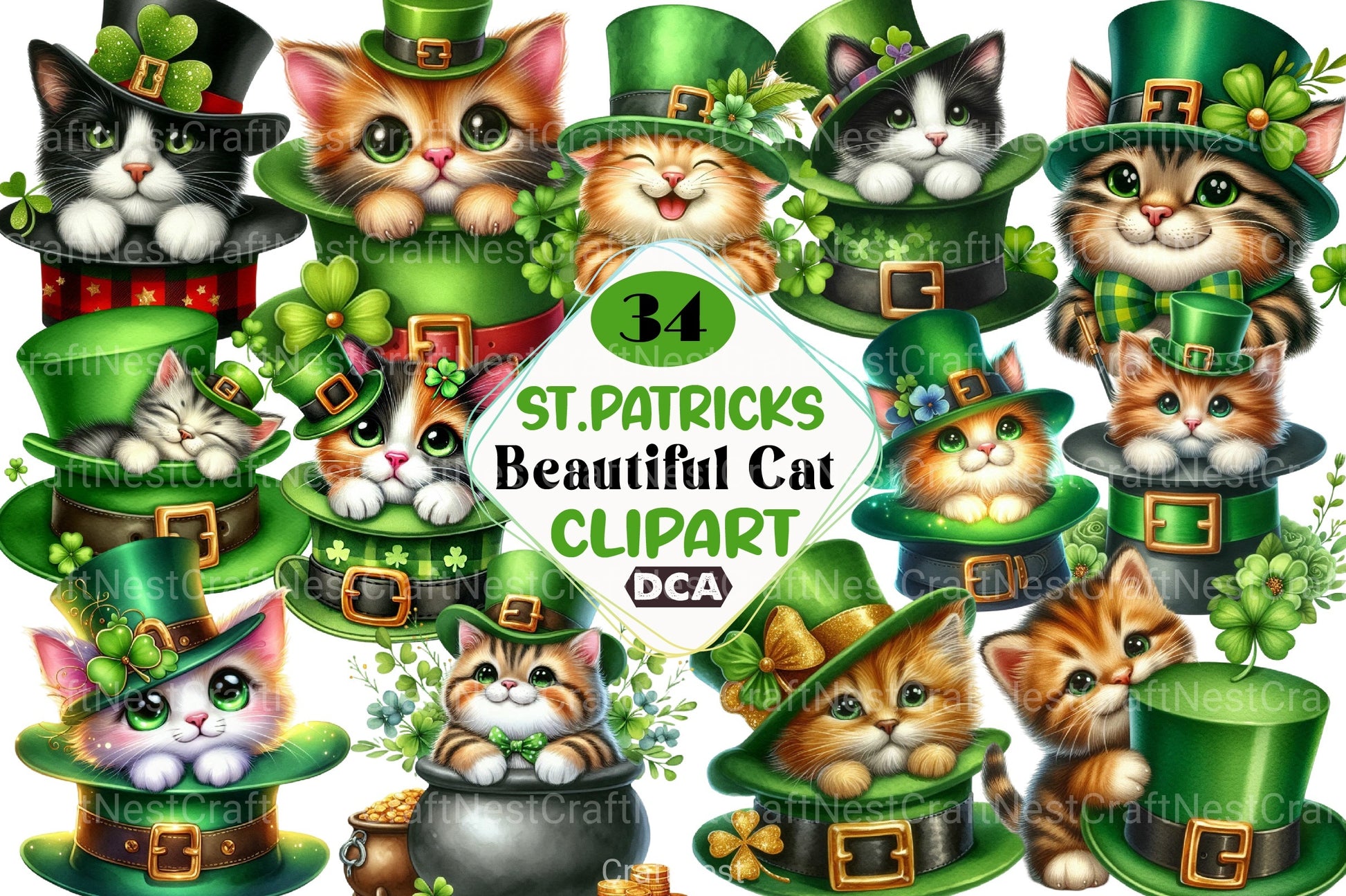 St. Patrick's Day Cat Peeking Hat Clipart Bundle - CraftNest - Digital Crafting and Art