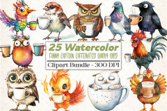 Funny Cartoon Caffeinated Bird Clipart Bundle - CraftNest - Digital Crafting and Art