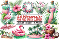 Pink and Green Summer Clipart Bundle 78 - CraftNest - Digital Crafting and Art