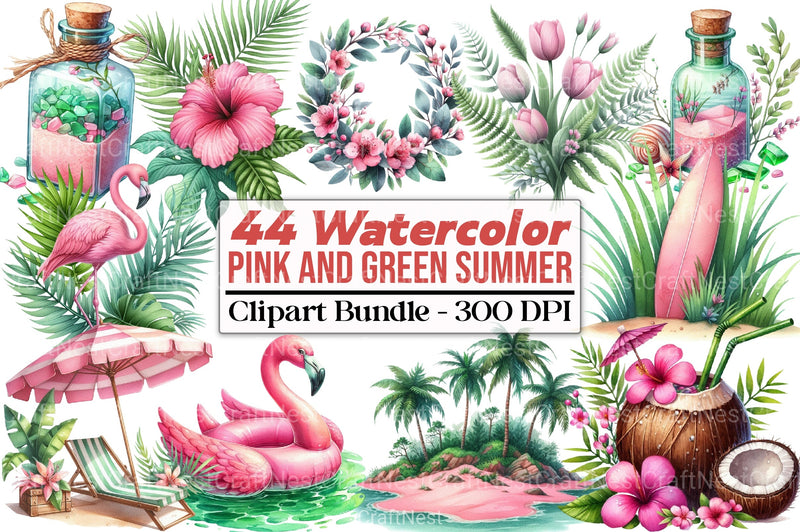 Pink and Green Summer Clipart Bundle 78 - CraftNest - Digital Crafting and Art
