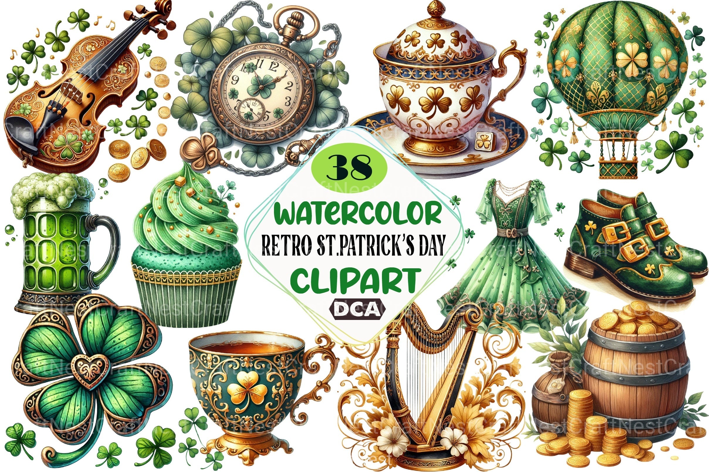 Retro St. Patrick's Day Clipart Bundle 2 - CraftNest - Digital Crafting and Art