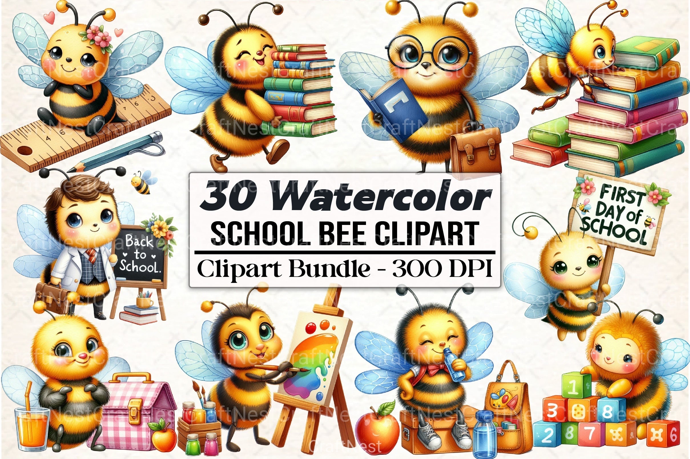Back to School Bee Clipart Bundle 3 - CraftNest - Digital Crafting and Art