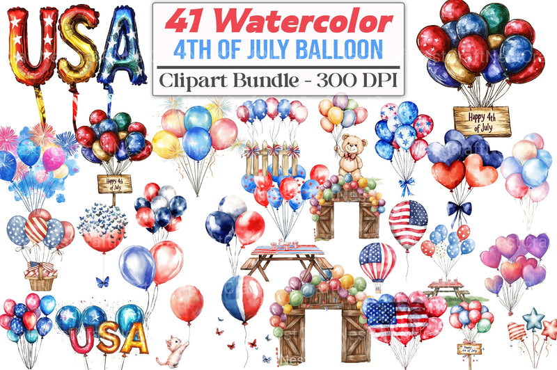 4th of July Balloon Clipart Bundle - CraftNest - Digital Crafting and Art