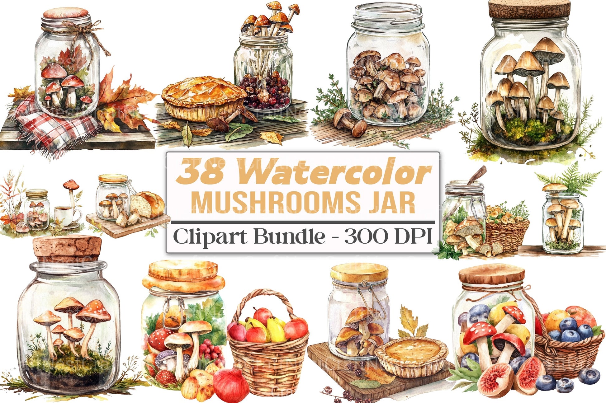 Mushroom Jar Clipart Bundle - CraftNest - Digital Crafting and Art