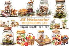 Mushroom Jar Clipart Bundle - CraftNest - Digital Crafting and Art