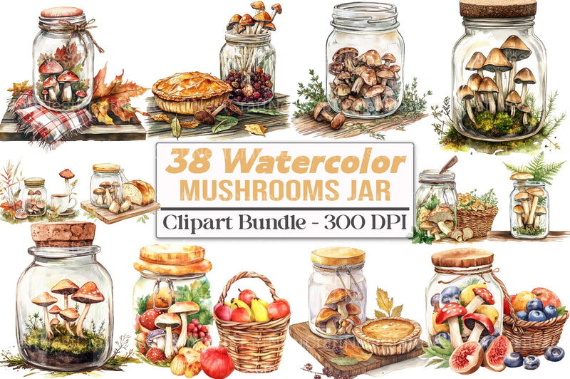 Mushroom Jar Clipart Bundle - CraftNest - Digital Crafting and Art