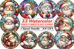 Round Santa Stained Glass Clipart Bundle 99 - CraftNest - Digital Crafting and Art