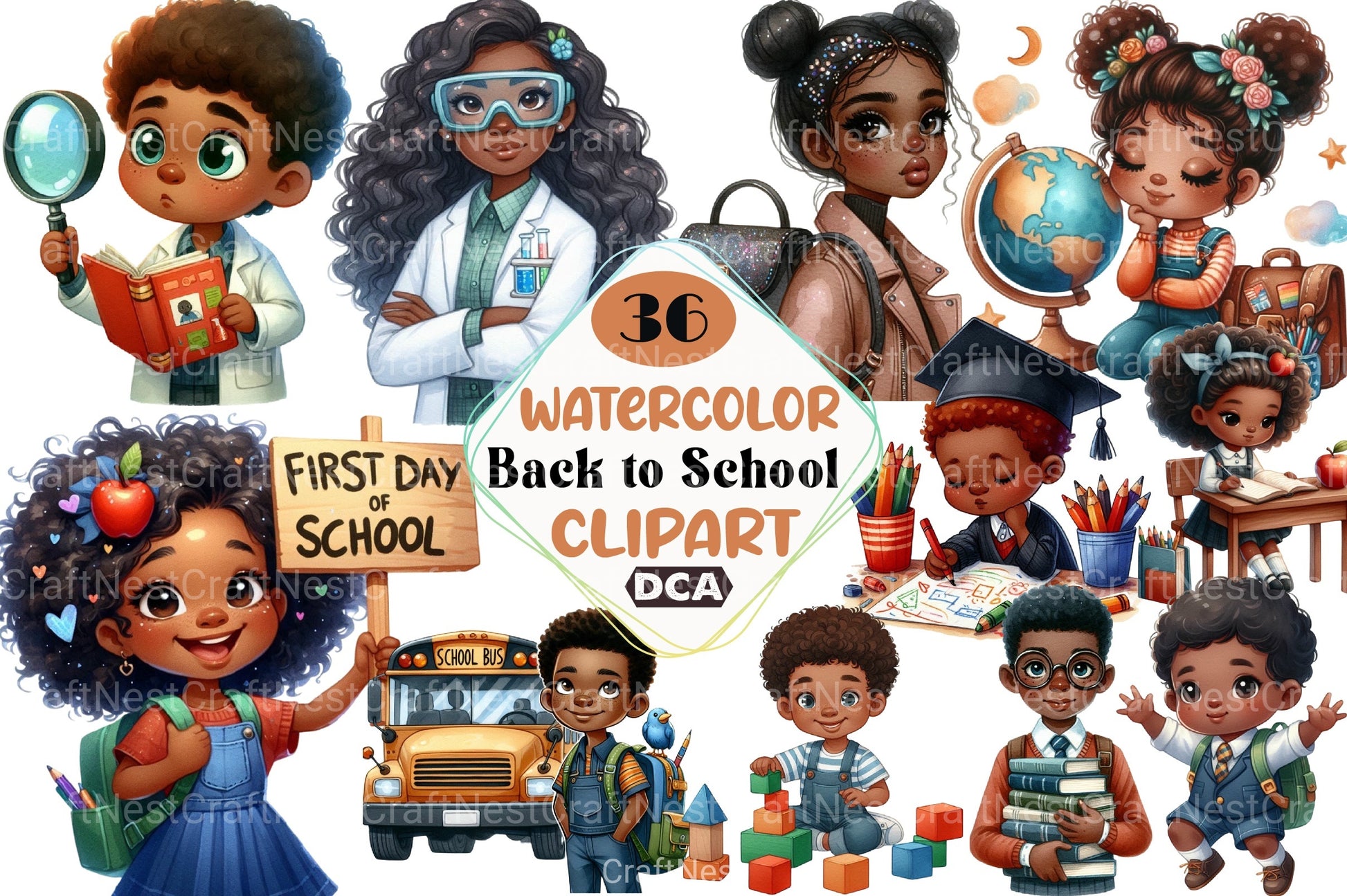 Black Kids Back to School Clipart Bundle - CraftNest - Digital Crafting and Art