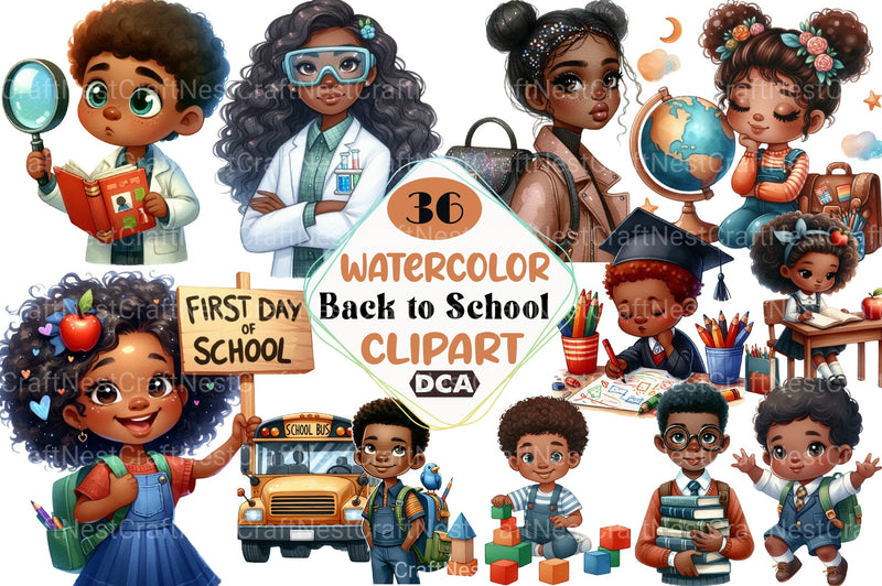 Black Kids Back to School Clipart Bundle - CraftNest - Digital Crafting and Art