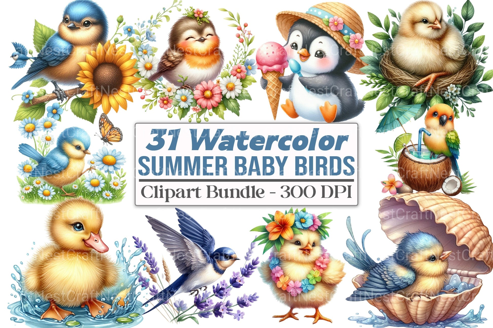 Summer Baby Birds Clipart Bundle 25 - CraftNest - Digital Crafting and Art
