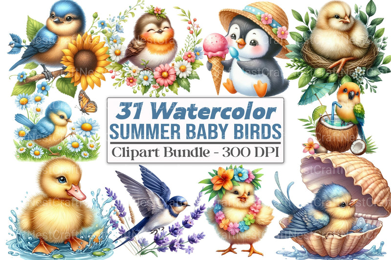 Summer Baby Birds Clipart Bundle 25 - CraftNest - Digital Crafting and Art