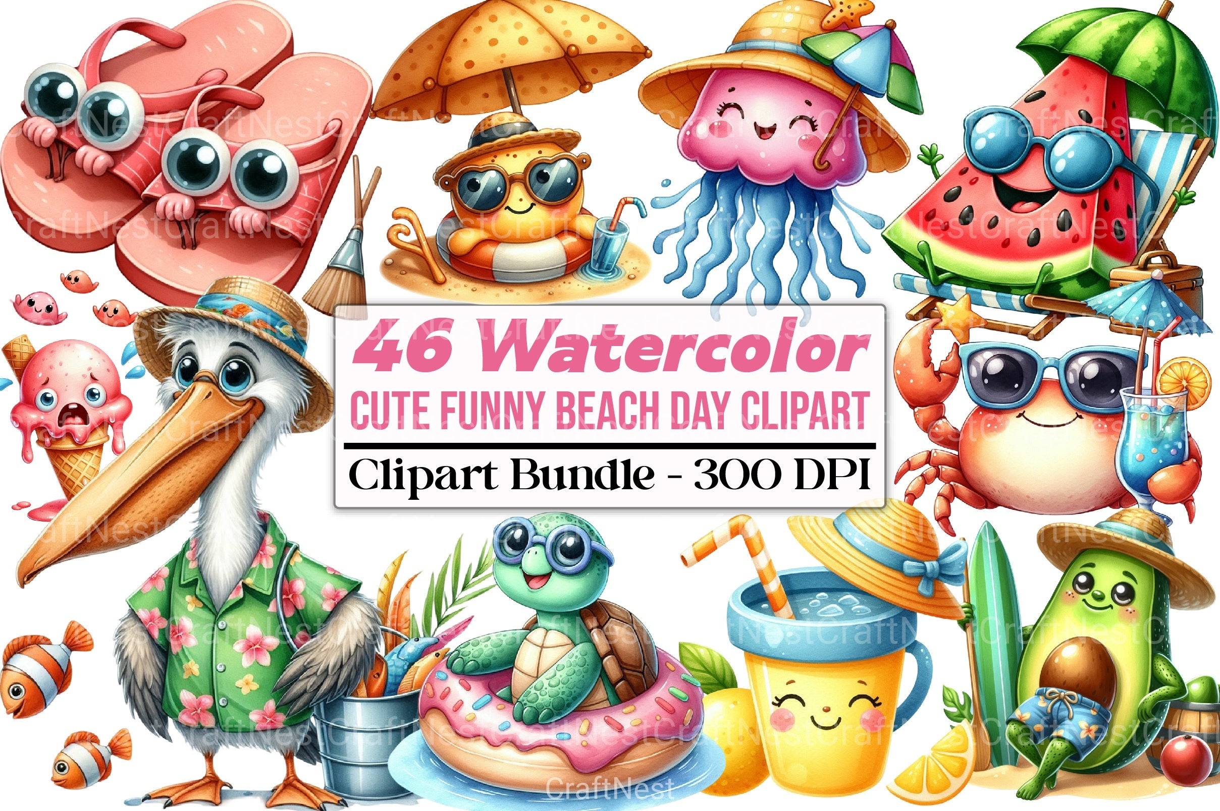 Cute Funny Beach Day Clipart Bundle 1 - CraftNest - Digital Crafting and Art