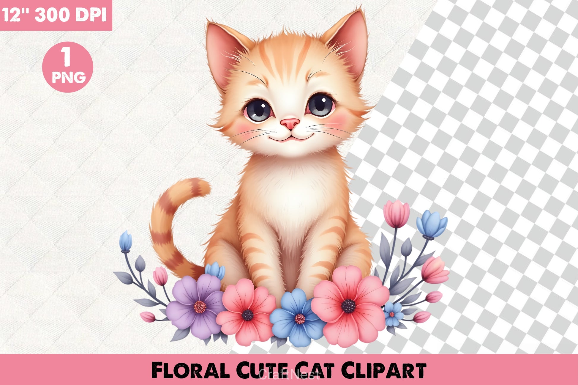 Floral Cat Clipart Bundle - CraftNest - Digital Crafting and Art