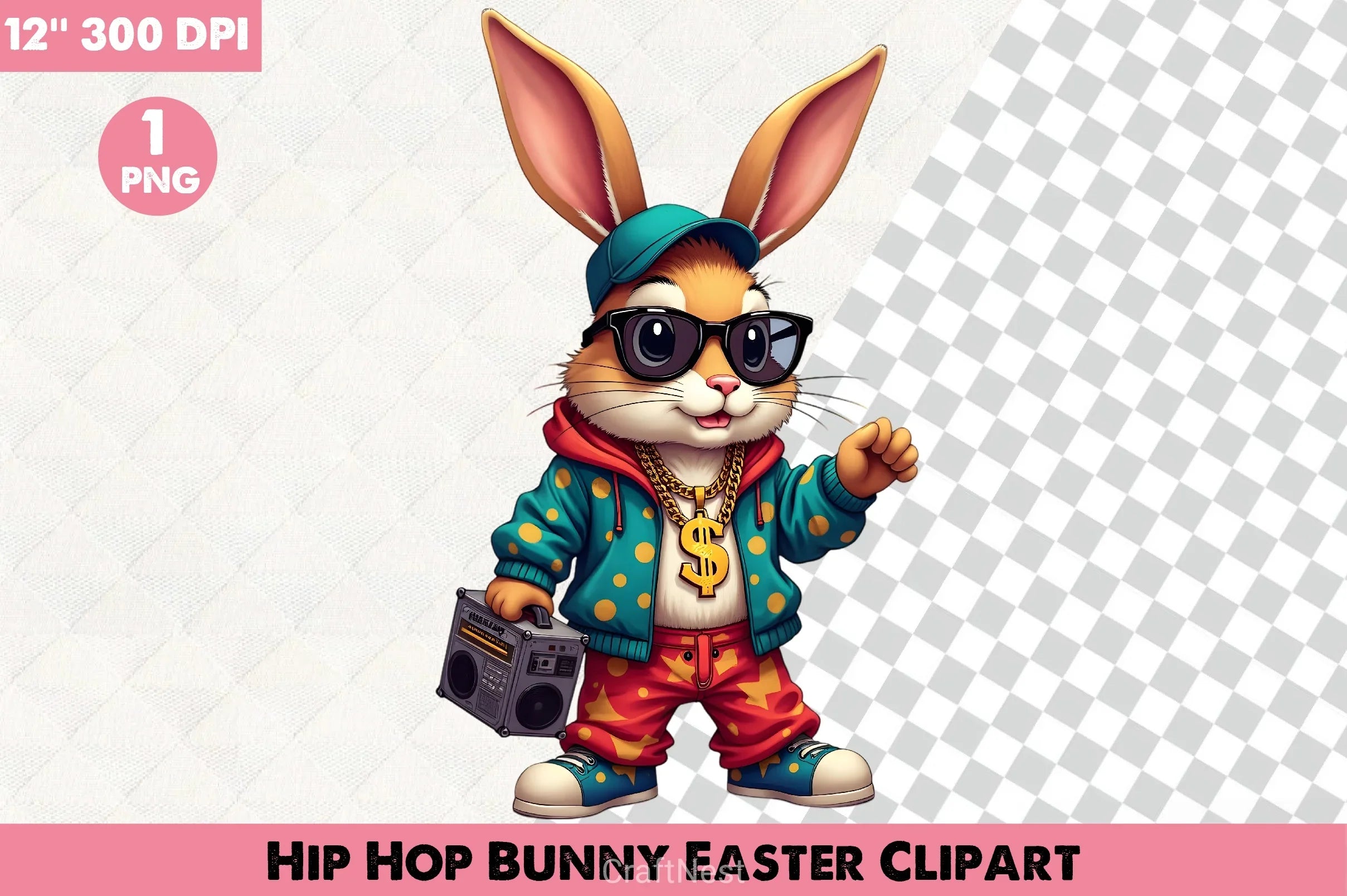 Hip Hop Bunny Easter Clipart Bundle 3 - CraftNest - Digital Crafting and Art