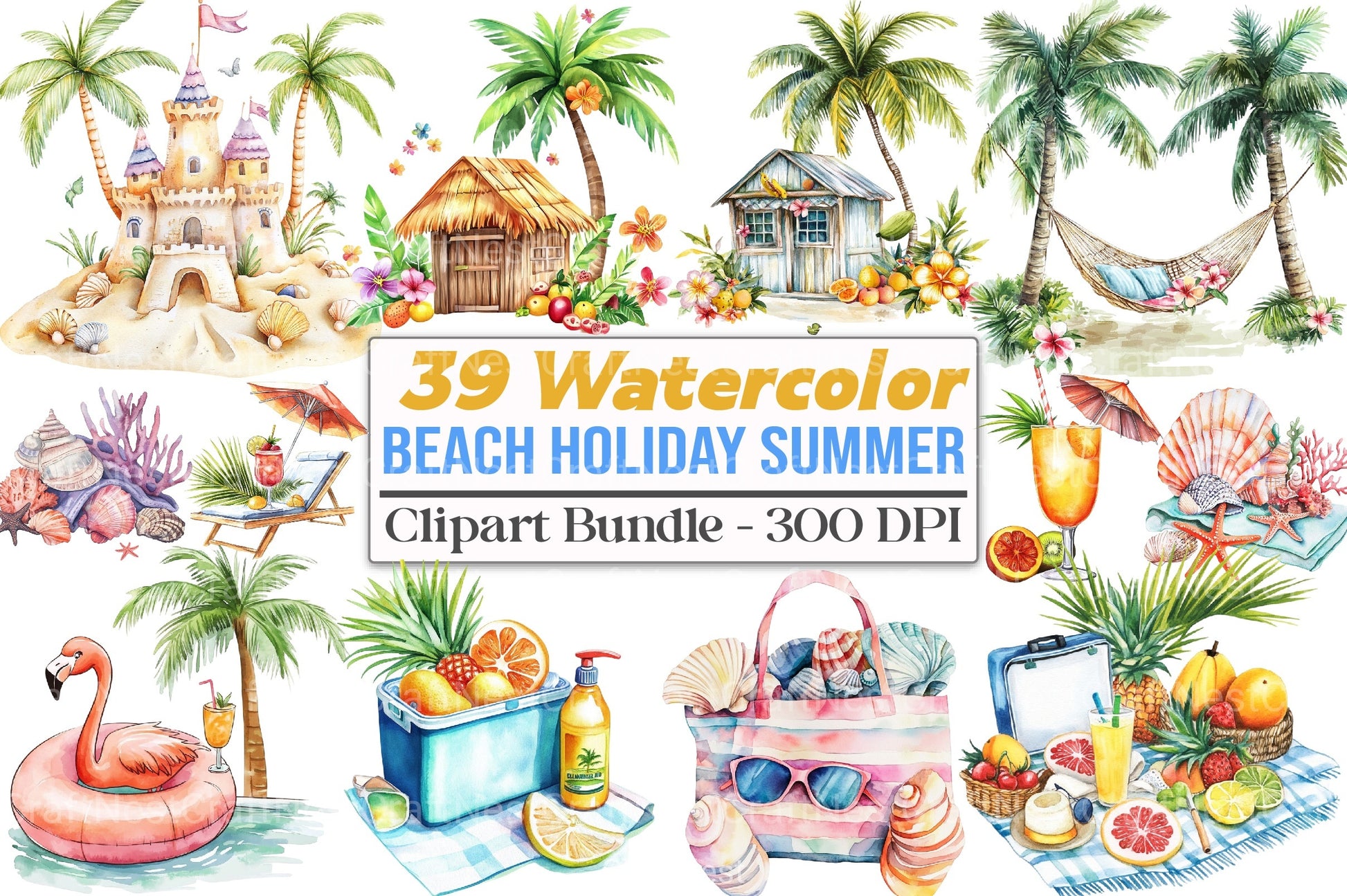 Beach Holiday Summer Clipart Bundle - CraftNest - Digital Crafting and Art