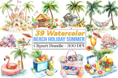 Beach Holiday Summer Clipart Bundle - CraftNest - Digital Crafting and Art