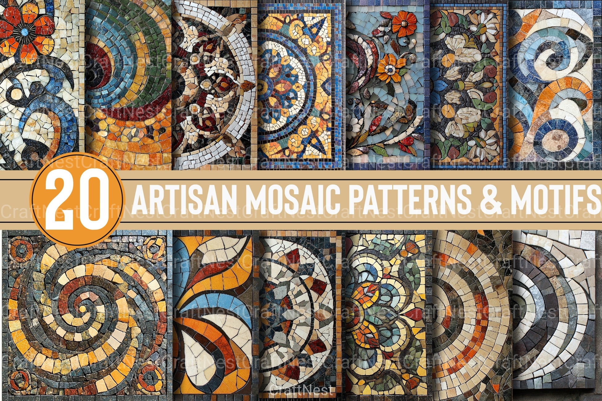 Artisan Mosaic Patterns & Motifs Clipart Bundle - CraftNest - Digital Crafting and Art