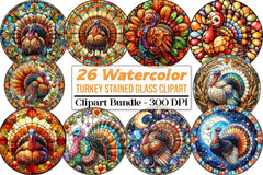 Round Turkey Stained Glass Clipart Bundle - CraftNest - Digital Crafting and Art