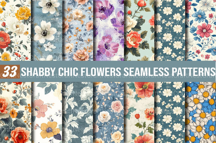 Shabby Chic Flowers Seamless Patterns Digital Paper