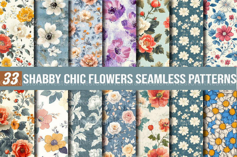 Shabby Chic Flowers Seamless Patterns Digital Paper - CraftNest - Digital Crafting and Art
