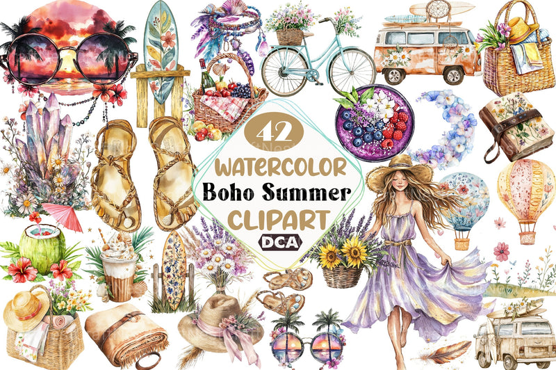 Boho Summer Clipart Bundle 6 - CraftNest - Digital Crafting and Art