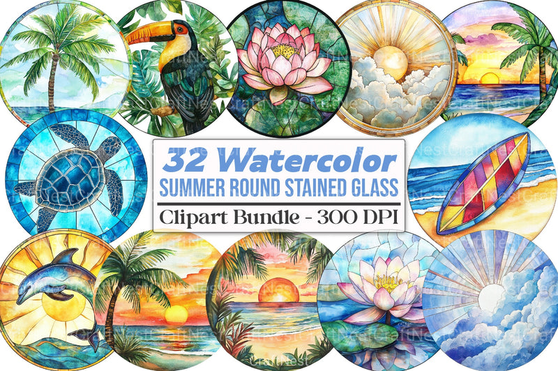Round Stained Glass Summer Clipart Bundle 5 - CraftNest - Digital Crafting and Art