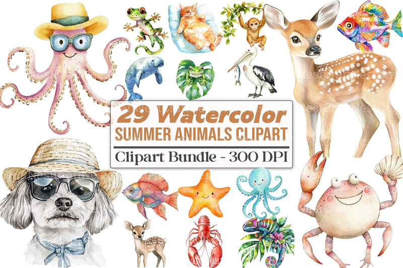 Summer Animals Clipart Bundle 99 - CraftNest - Digital Crafting and Art