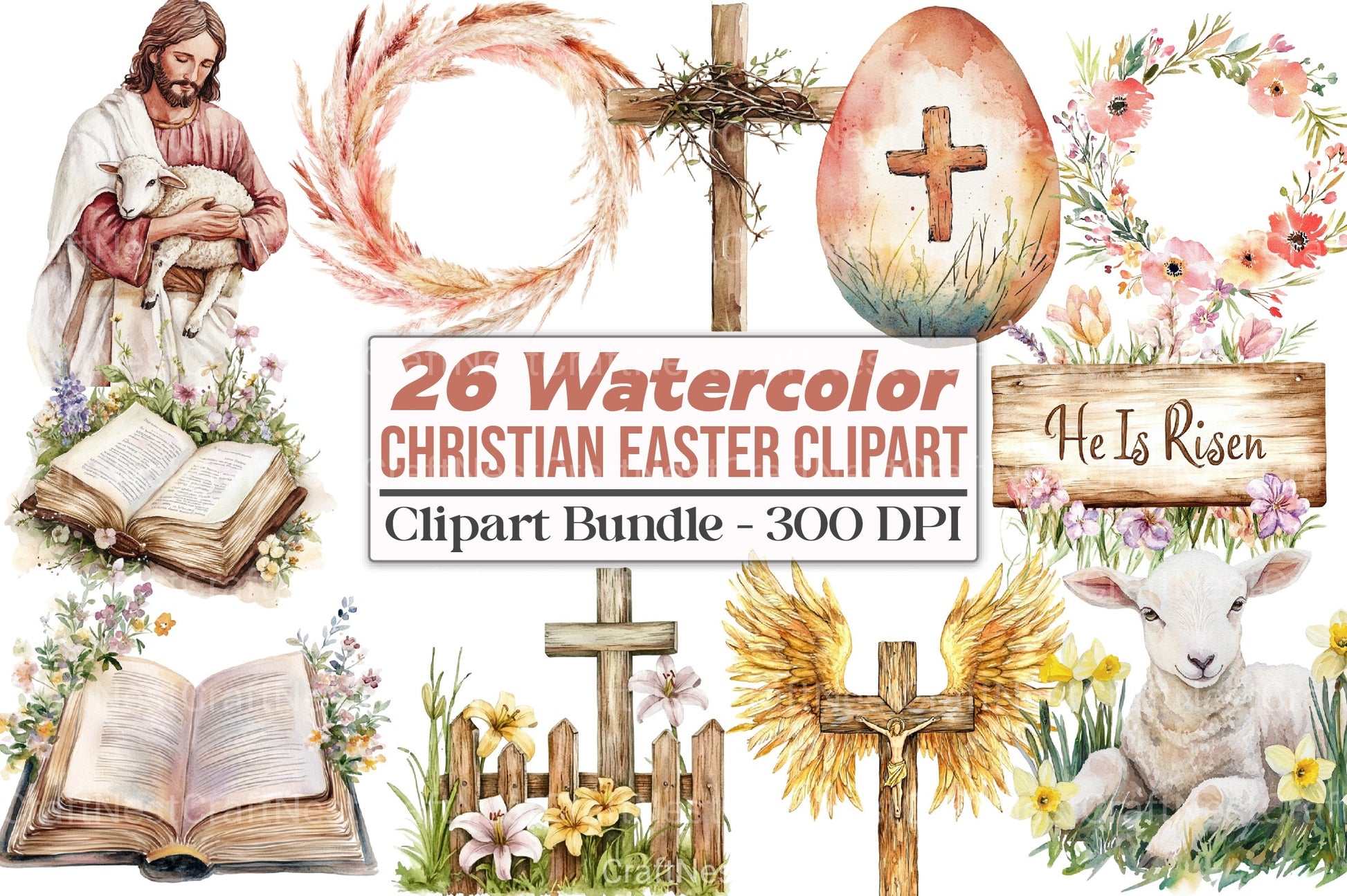 Christian Rustic Easter Clipart Bundle - CraftNest - Digital Crafting and Art