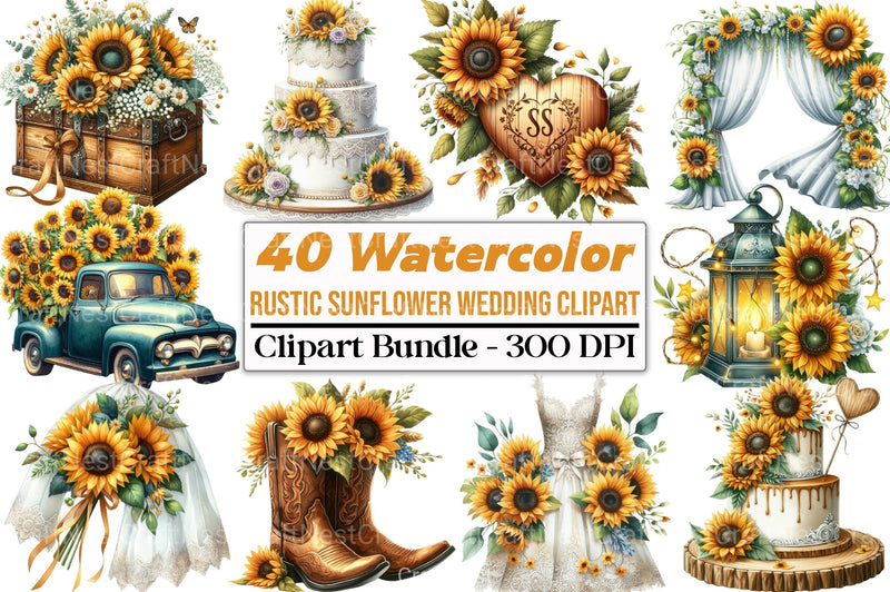 Rustic Sunflower Wedding Clipart Bundle - CraftNest - Digital Crafting and Art
