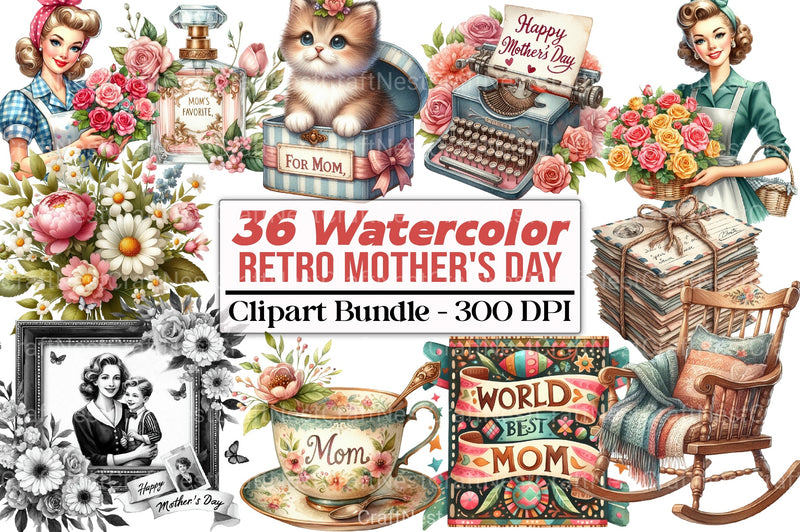 Retro Mother's Day Clipart Bundle 2 - CraftNest - Digital Crafting and Art