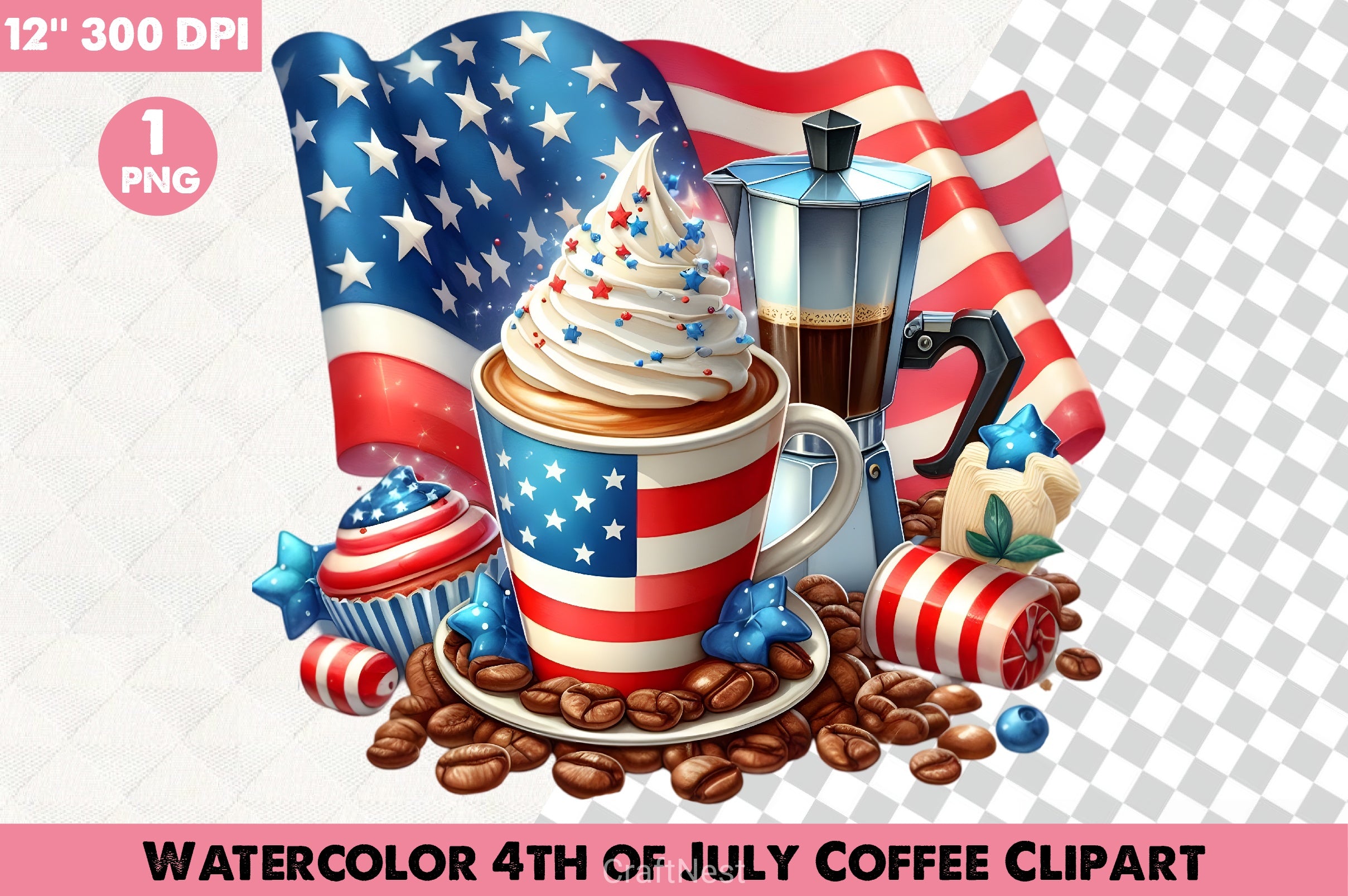 4th of July Coffee Clipart Bundle 1 - CraftNest - Digital Crafting and Art