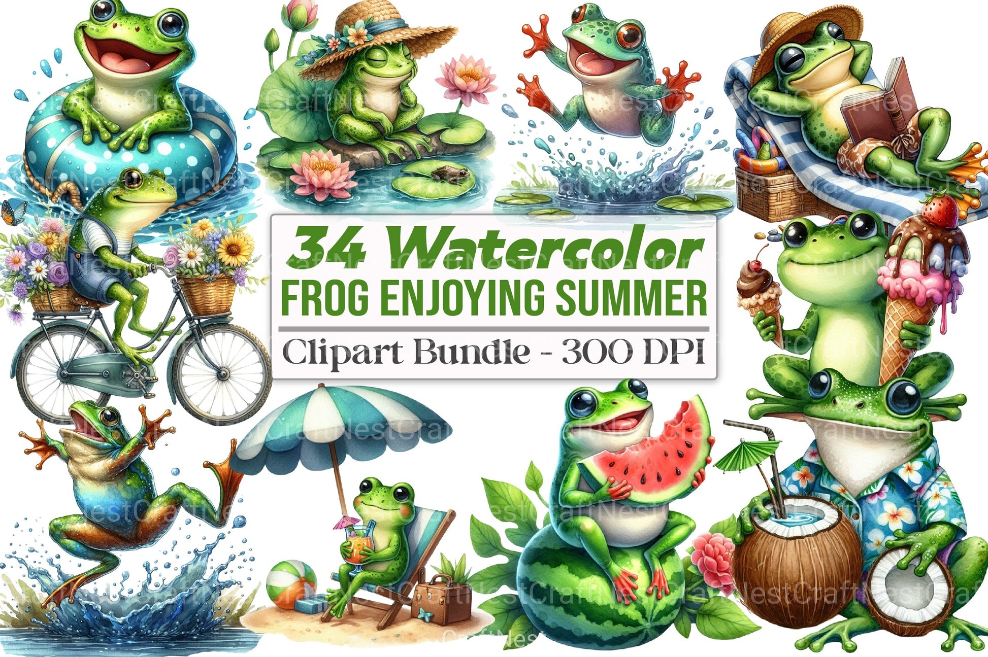 Frog Summer Clipart Bundle 1122 - CraftNest - Digital Crafting and Art