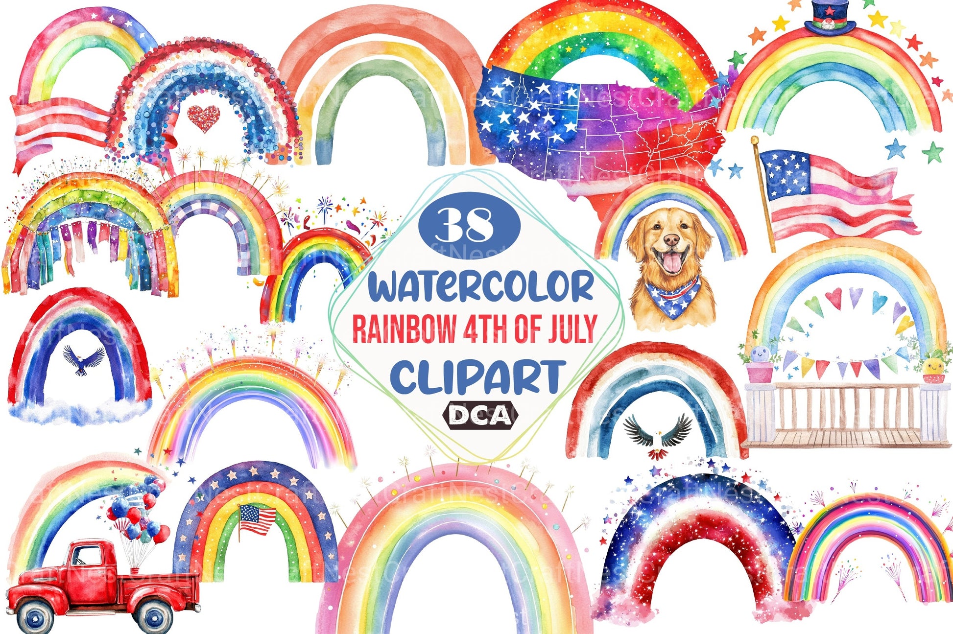 Rainbow 4th of July Clipart Bundle - CraftNest - Digital Crafting and Art