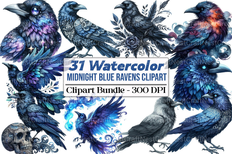 Midnight Blue Ravens Clipart Bundle - CraftNest - Digital Crafting and Art