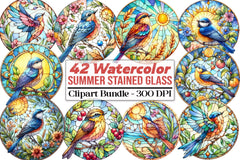 Stained Glass Summer Bird Clipart Bundle - CraftNest - Digital Crafting and Art